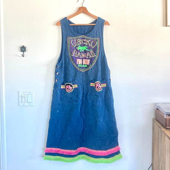 RETRO GECKO HAWAII MAXI DRESS COLORFUL SURF TEAM COVERUP BEACH - Picture 1 of 8